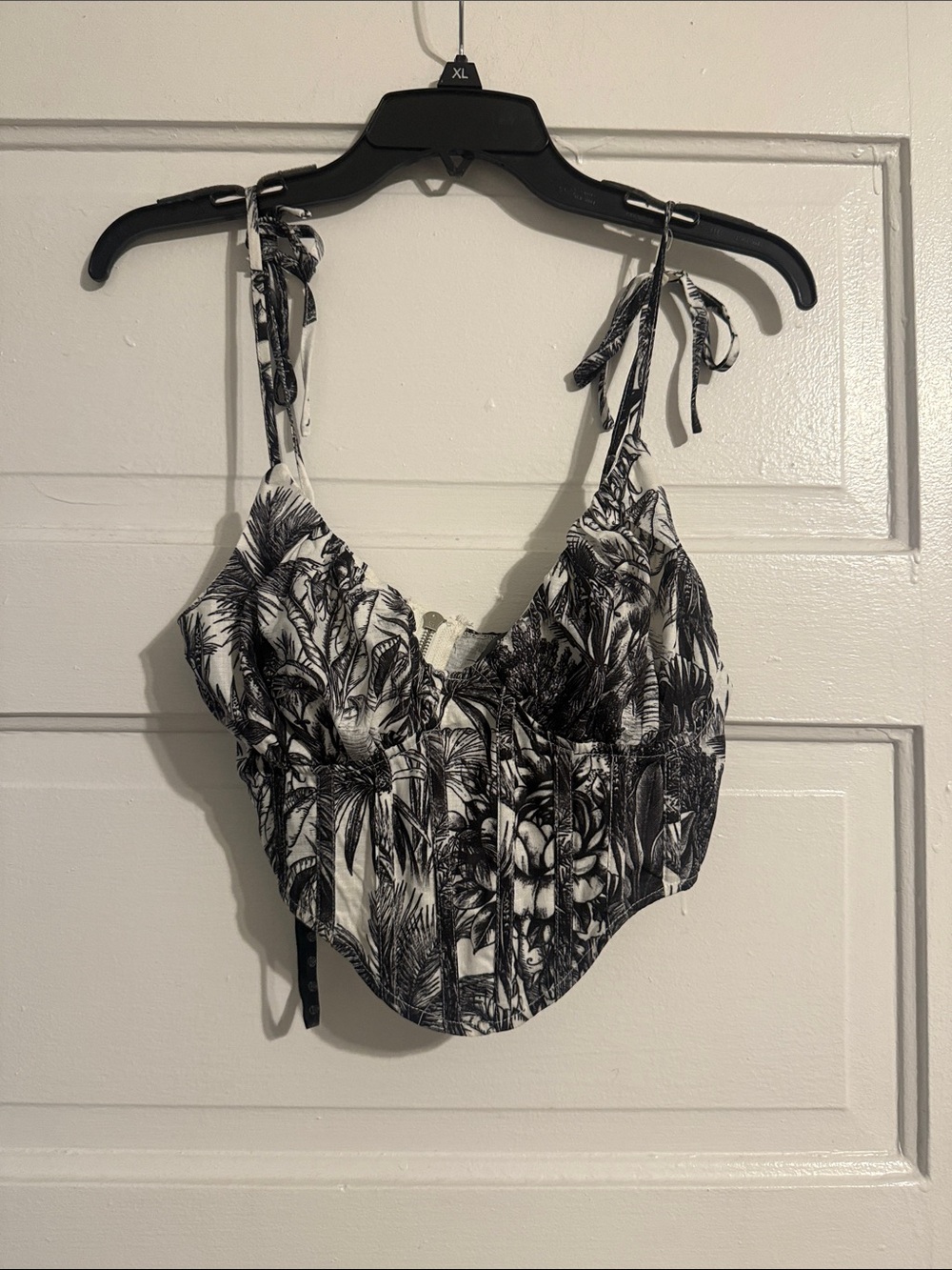 Missguided Black & White Tropical Tie-Strap Bustier